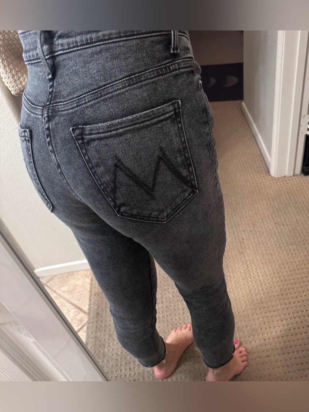 MOTHER Insider Crop Step Fray Jeans Gray Black Wash High Rise Skinny 26